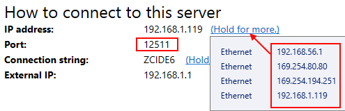 The Settings tab of the server.