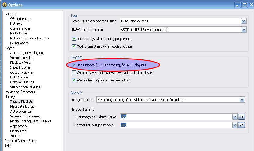 How to configure UTF-8 playlists
